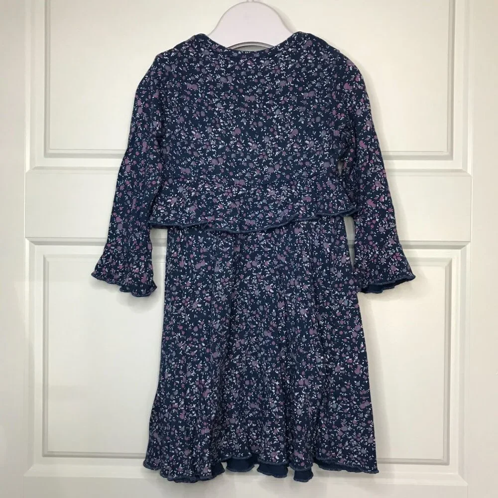Charabia Viscose Floral Dress Baby Girls Size 12 Months Navy Purple Floral Print